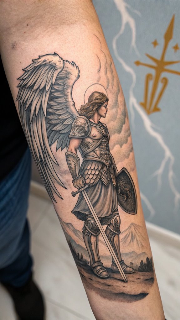 11 Archangel Michael Tattoo Ideas for Men 3 michael s armored forearm design