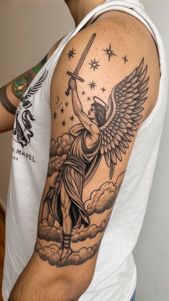 11 Archangel Michael Tattoo Ideas for Men 9 michael s journey illustrated art