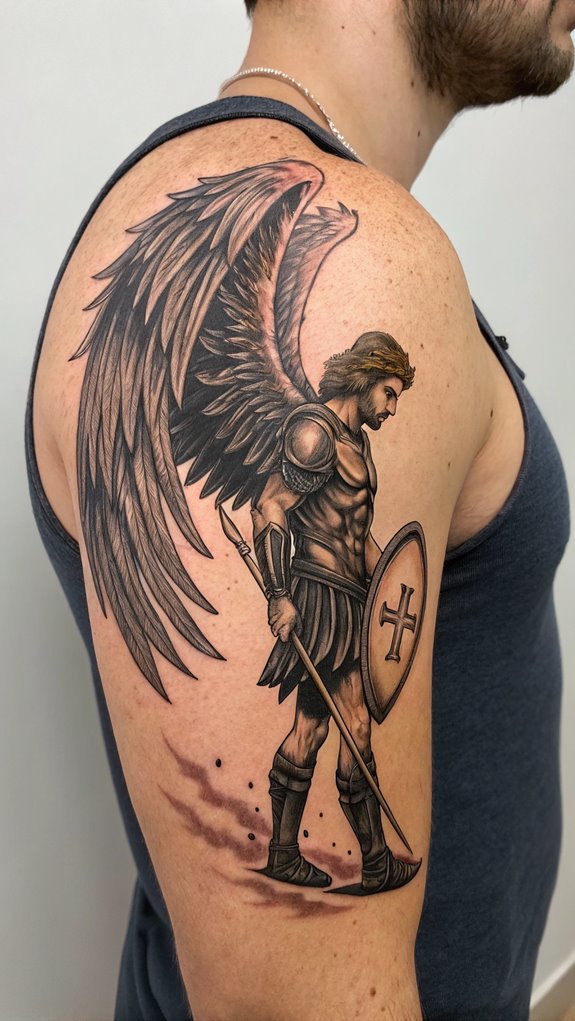 11 Archangel Michael Tattoo Ideas for Men 8 michael s shielding tattoo design