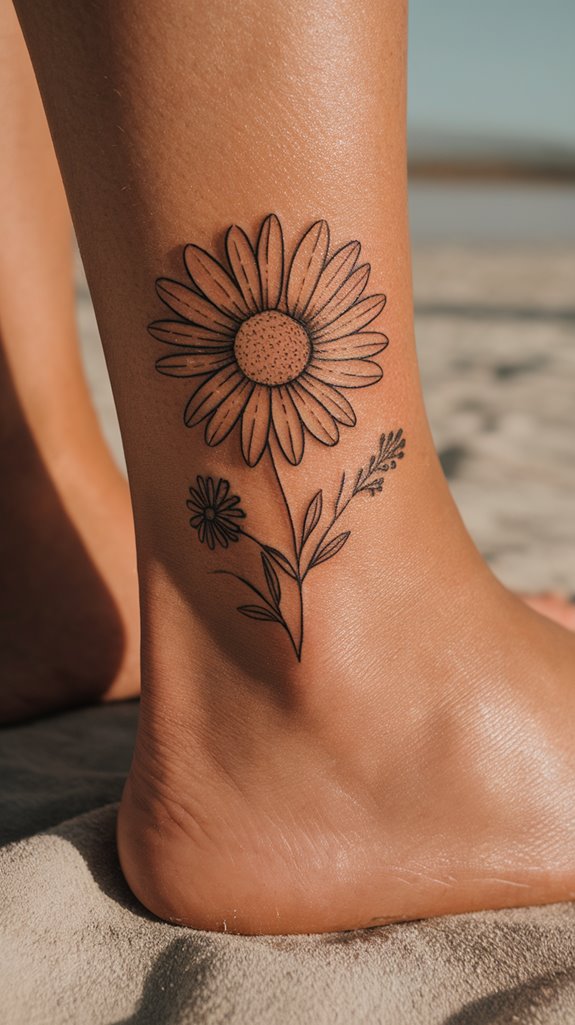 7 Daisy Fine Line Tattoo Ideas 5 personalized ankle daisy design