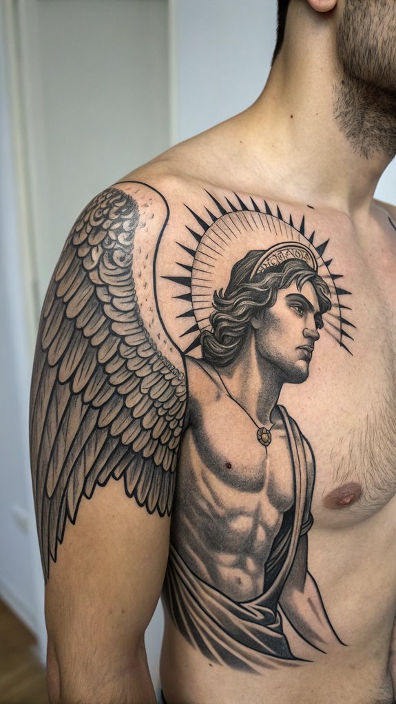 11 Archangel Michael Tattoo Ideas for Men 4 radiant halo chest tattoo