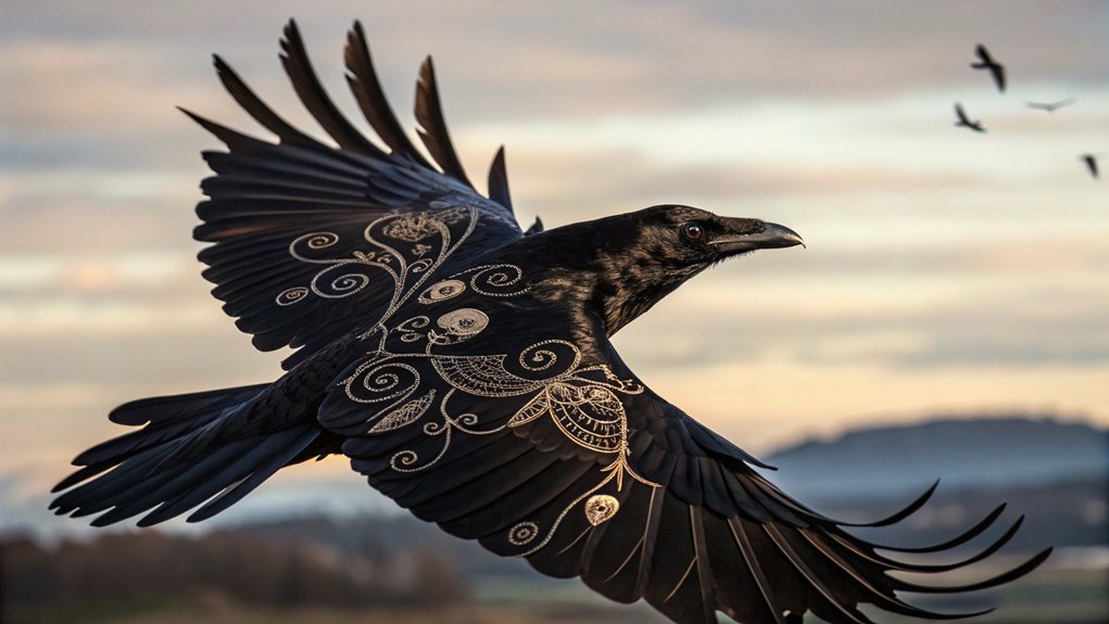11 Gothic Ornament Tattoo Ideas 2 raven soaring through skies