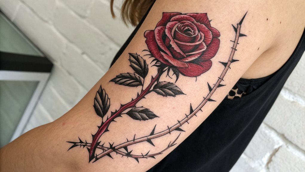 11 Gothic Ornament Tattoo Ideas 9 rose and thorn blend