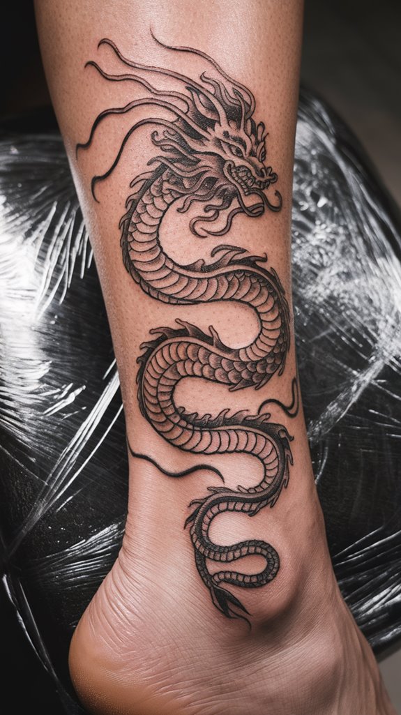 7 Asian Dragon Tattoo Ideas 8 serpentine dragon ankle design