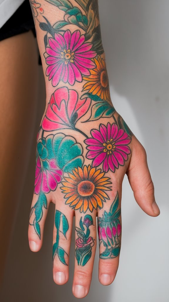 7 Full Hand Tattoo Ideas 7 vibrant bold floral tattoos