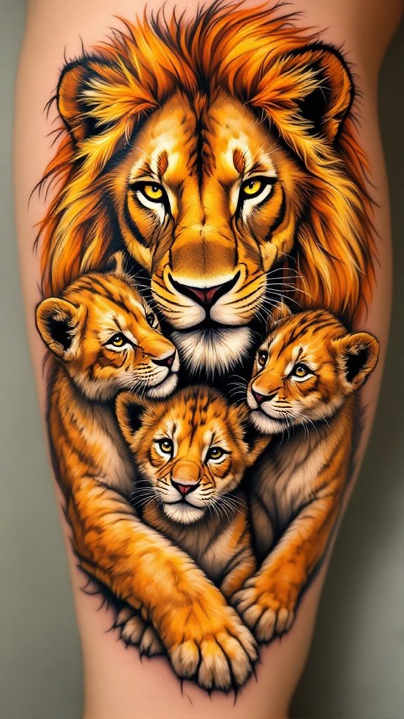 7 Mama Lion and Cubs Tattoo Ideas 3 vibrant neo traditional lioness art