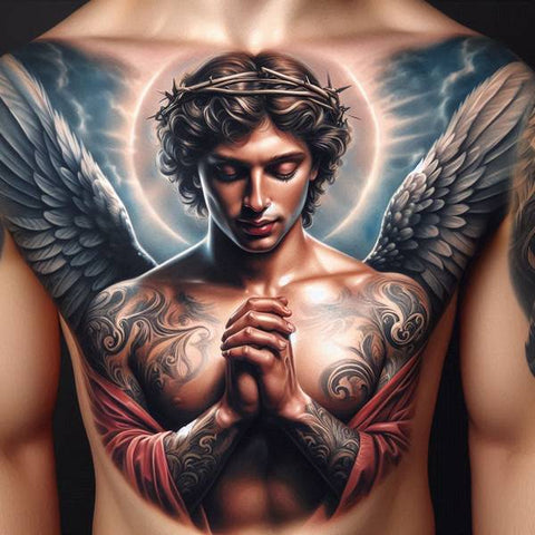 44 Motivating Ideas For Angel Tattoos 28 Angel Chest Tattoo 1 de882a00 bbc9 4690 b21e