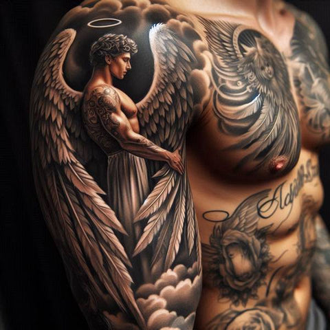 44 Motivating Ideas For Angel Tattoos 19 Angel Sleeve Tattoo 2 1663bb67 119c 43b6 abf3