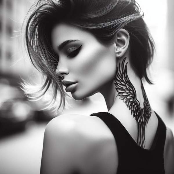 25 Majestic Angel Wing Tattoos: Explore Unique Designs for a Bold and Mystical Look 4 Angel Wing Neck Tattoo3838