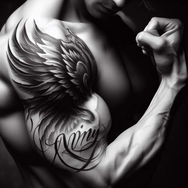 25 Majestic Angel Wing Tattoos: Explore Unique Designs for a Bold and Mystical Look 24 Angel Wing Tattoo With Name 1339d
