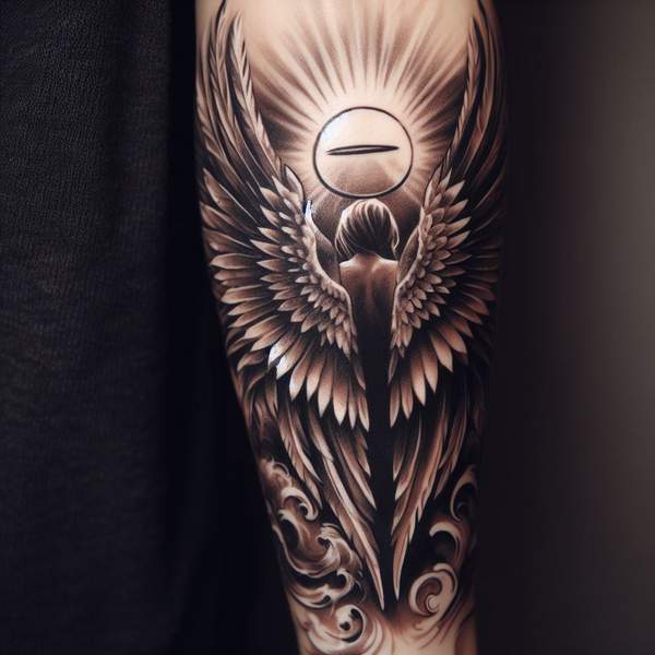 25 Majestic Angel Wing Tattoos: Explore Unique Designs for a Bold and Mystical Look 6 Angel Wings And Halo Tattoo80c6