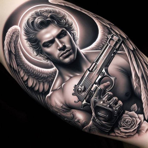 44 Motivating Ideas For Angel Tattoos 31 Angel With Gun Tattoo 2 f2f17049 1b08 4d1c 859d