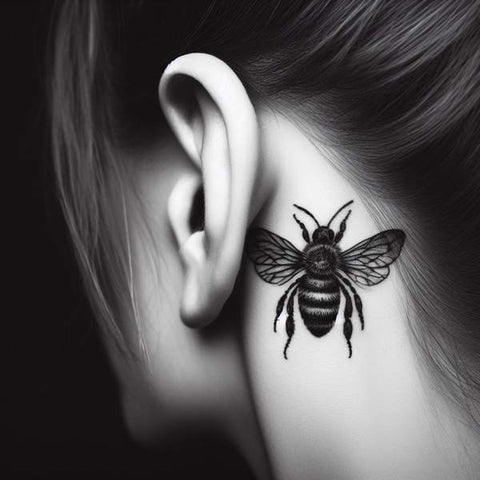 Bee Tattoo Behind The Ear