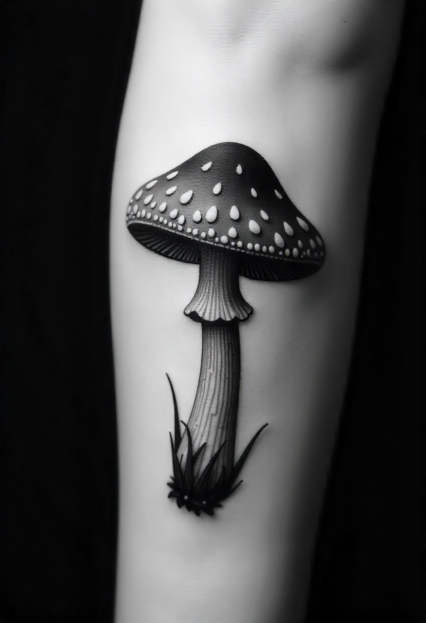 Black And White Mushroom Tattoo 1