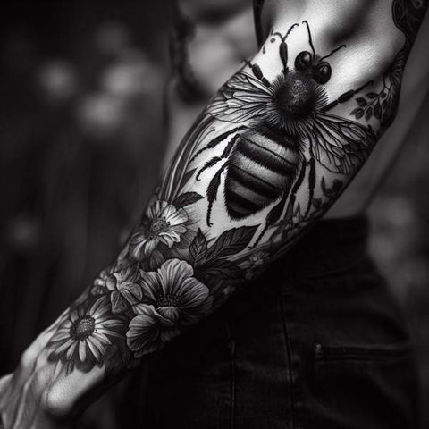 Black And White Bee Tattoo