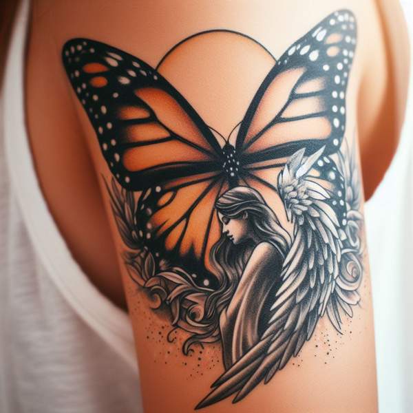 25 Majestic Angel Wing Tattoos: Explore Unique Designs for a Bold and Mystical Look 26 Butterfly And Angel Wing Tattoo38d0