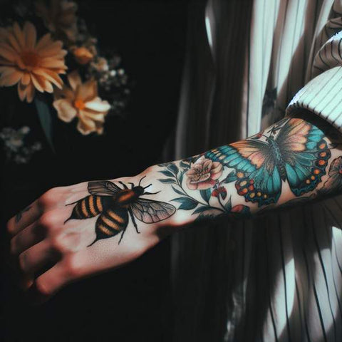 Butterfly And Bee Tattoo