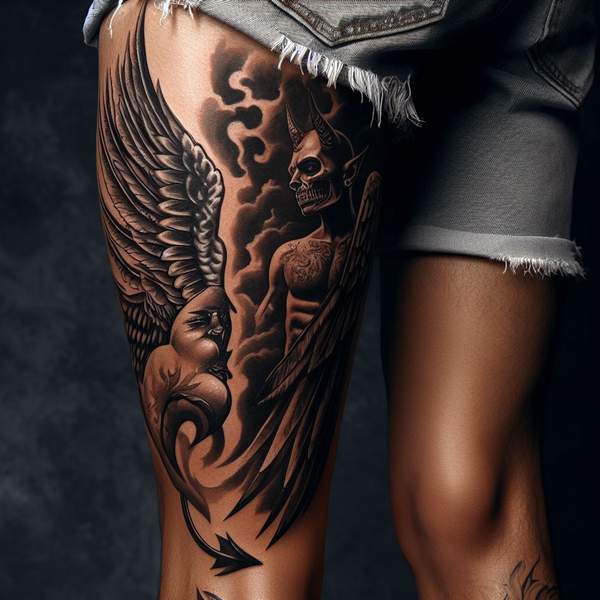 25 Majestic Angel Wing Tattoos: Explore Unique Designs for a Bold and Mystical Look 8 Devil And Angel Wing Tattoo 155cc