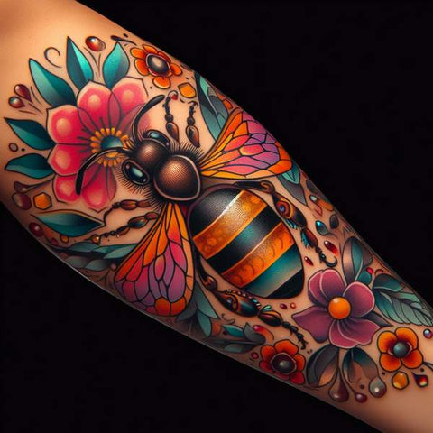 Flower Bee Tattoo