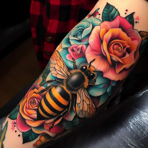 Flower Bee Tattoo
