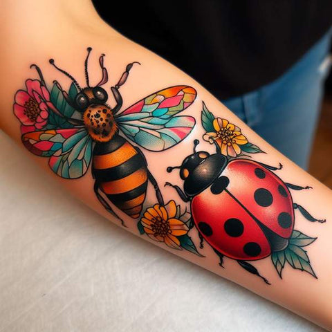 Ladybug And Bee Tattoo
