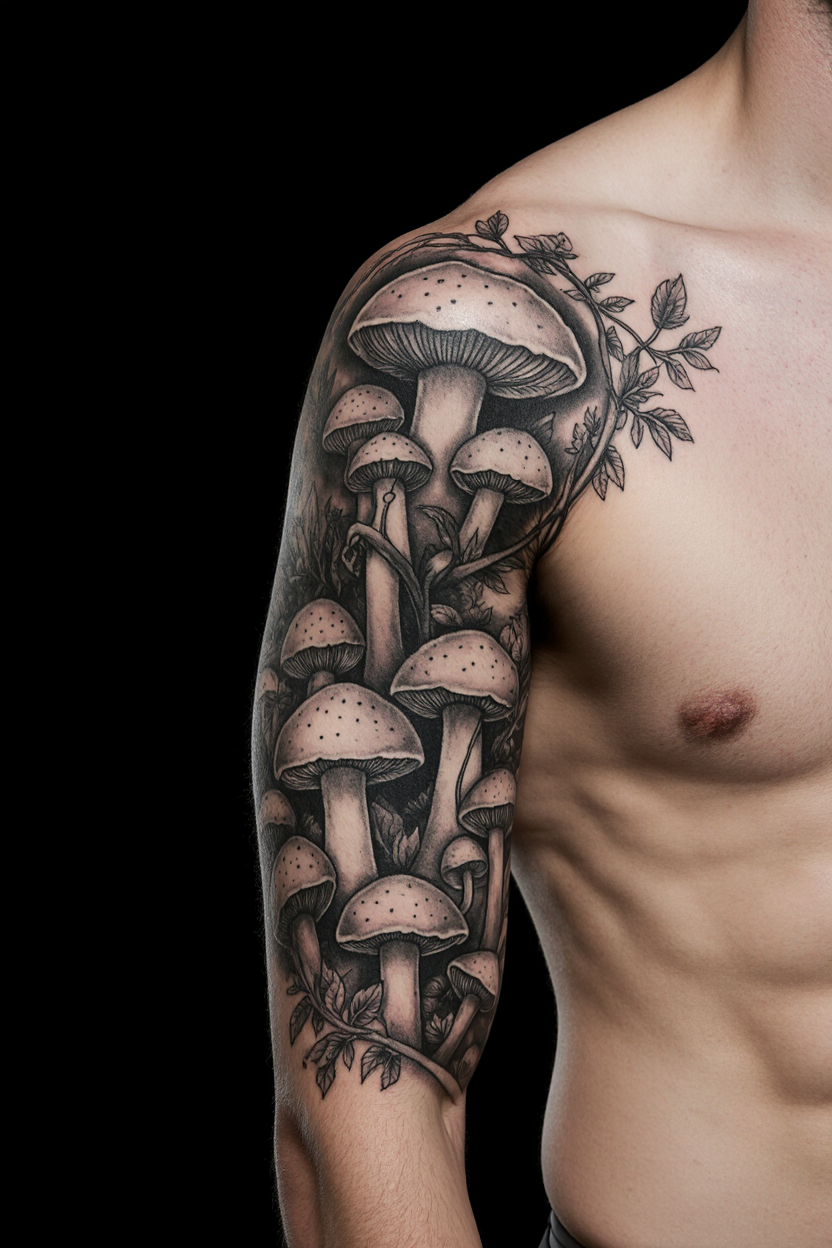 Mushroom Sleeve Tattoo 1
