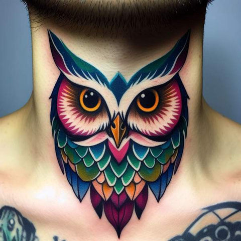 24 Masculine Throat Tattoos For Men 2 Owl Throat Tattoo e4dcb287 319c 419f 8f44