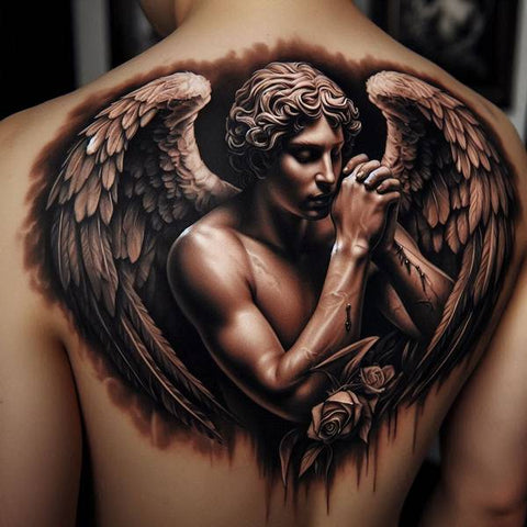 44 Motivating Ideas For Angel Tattoos 38 Praying Angel Tattoo d071eff3 8755 4469 b5e5