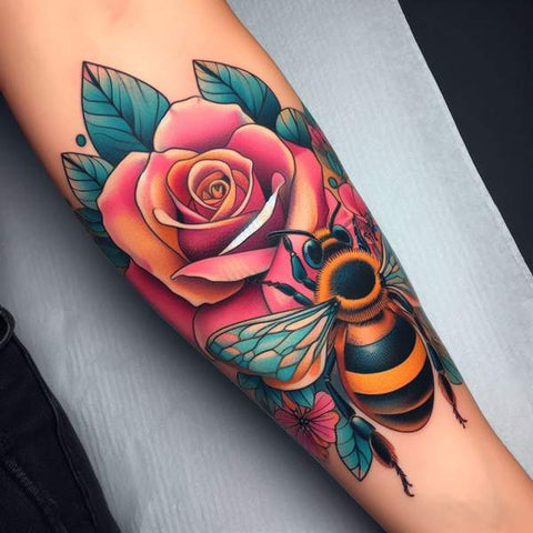 Rose And Bee Tattoo
