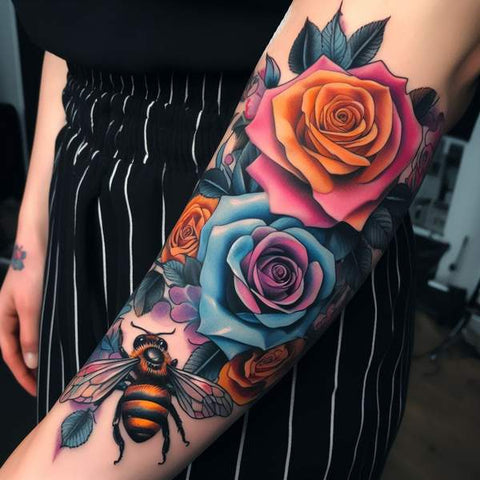 Rose And Bee Tattoo
