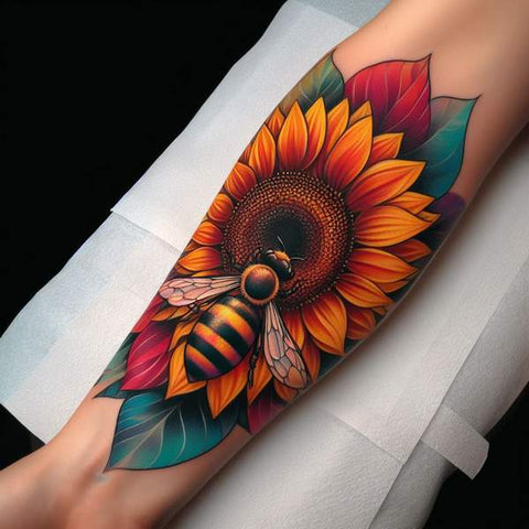 Sunflower And Bee Tattoo