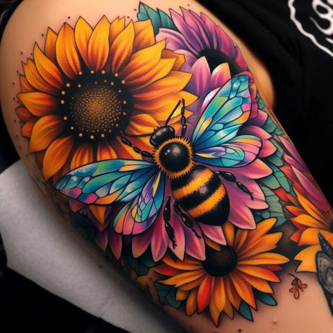Sunflower And Bee Tattoo