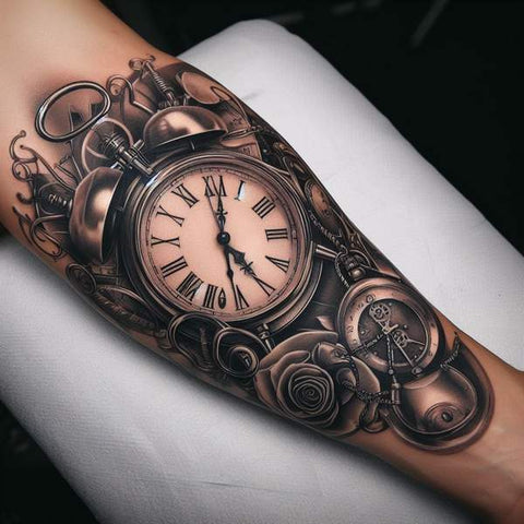 30 Unique Clock Tattoo Ideas with Deep and Multifaceted Meanings 12
