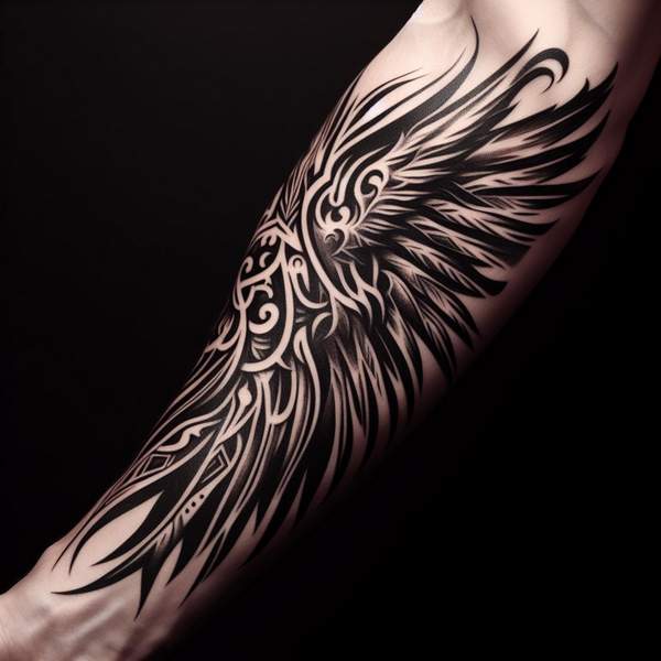 25 Majestic Angel Wing Tattoos: Explore Unique Designs for a Bold and Mystical Look 19 Tribal Angel Wings Tattoo2569