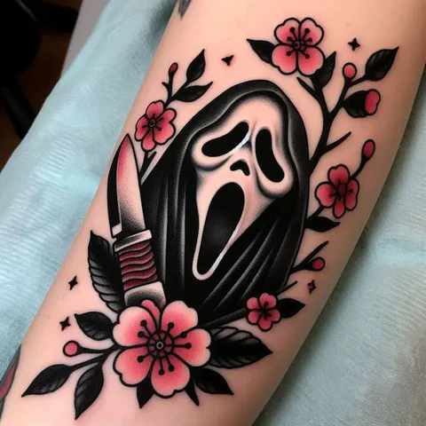 A Conflicting Ambience Radiant Traditional Ghostface Tattoo