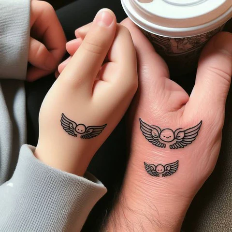 20 Stunning Sibling Tattoo Ideas To Go Back In Time! 13 A Divine Intervention Spiritual Angel Wings Sibling Tattoo
