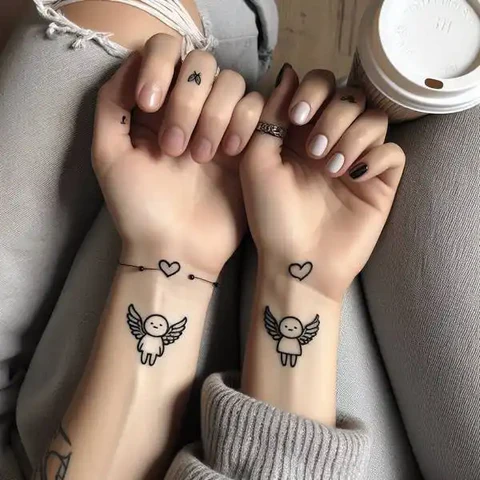 20 Stunning Sibling Tattoo Ideas To Go Back In Time! 12 A Divine InterventionSpiritual Angel Wings Sibling Tattoo