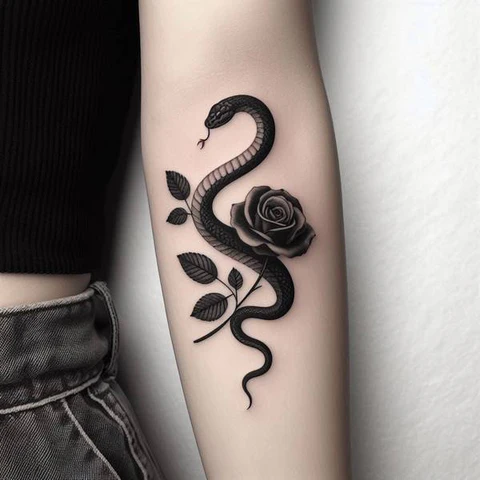 30 Sacred Snake Tattoo Ideas To Highlight Your Exclusivity! 24 A Heavenly Combination Mystical Snake And Rose Tattoo 2