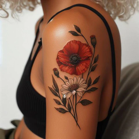 16 Pleasant Poppy Tattoo Ideas To Reveal Life’s Meaning! 16 A Mixture Of CutenessCombined Poppy And Daisy Tattoo