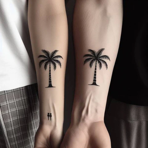 20 Stunning Sibling Tattoo Ideas To Go Back In Time! 15 A Scenic Ambianc Natural Palm Tree Sibling Tattoo