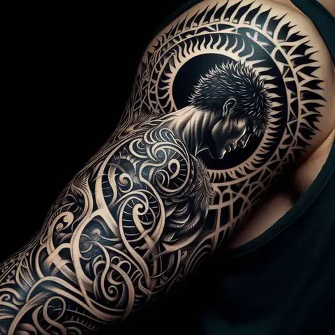 A Sophisticated Neo Tribal Berserk Tattoo With Fiery Spikes