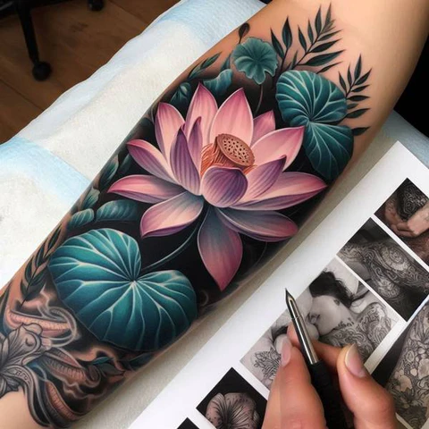 28 Refreshing Lotus Flower Tattoo Ideas 31 A Striking Contrast