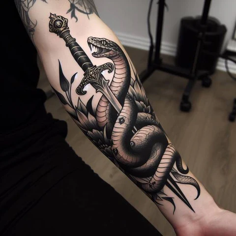 30 Sacred Snake Tattoo Ideas To Highlight Your Exclusivity! 14 A Token Of Strength2 Glorious Sword And Snake Tattoo