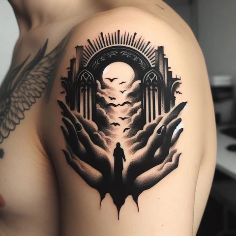 13 Glorious And Meaningful Gates of Heaven Tattoo Ideas 14 Abstract Gates Of Heaven And Faith Tattoo2