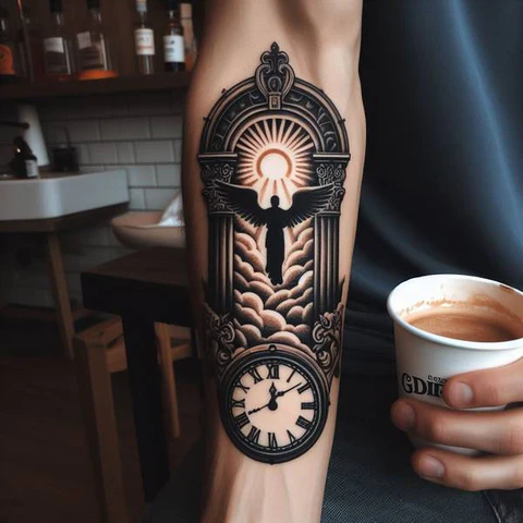 13 Glorious And Meaningful Gates of Heaven Tattoo Ideas 11 Alarming Gates Of Heaven And Clock Tattoo