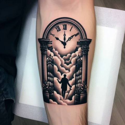 13 Glorious And Meaningful Gates of Heaven Tattoo Ideas 12 Alarming Gates Of Heaven And Clock Tattoo2