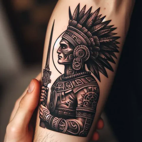 Amalgamation Of Legend Ornamental Aztec x Mexican Warrior Tattoo