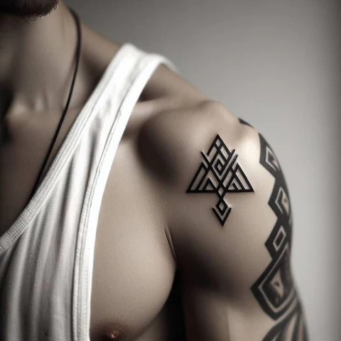 20 Glorious Valknut Tattoo Ideas To Unleash Your Inner Warrior 19 An Emblem Of Guidance Symmetrical Valknut Tattoo On Shoulder