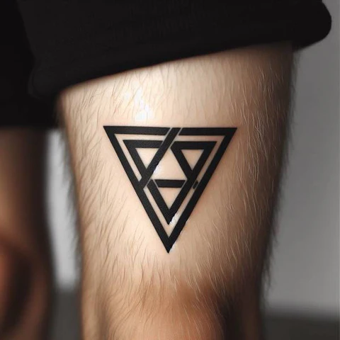 20 Glorious Valknut Tattoo Ideas To Unleash Your Inner Warrior 17 An Unusual Depiction Straightforward Valknut Tattoo On Thigh