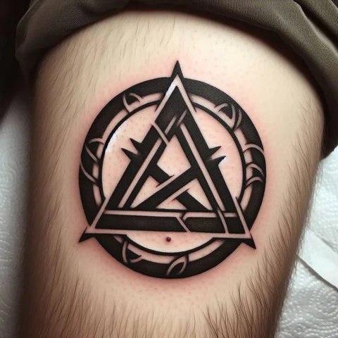 20 Glorious Valknut Tattoo Ideas To Unleash Your Inner Warrior 18 An Unusual Depiction3 Straightforward Valknut Tattoo On Thigh